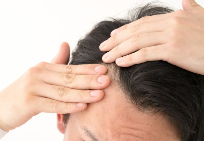 髪の生え際を気にする男性